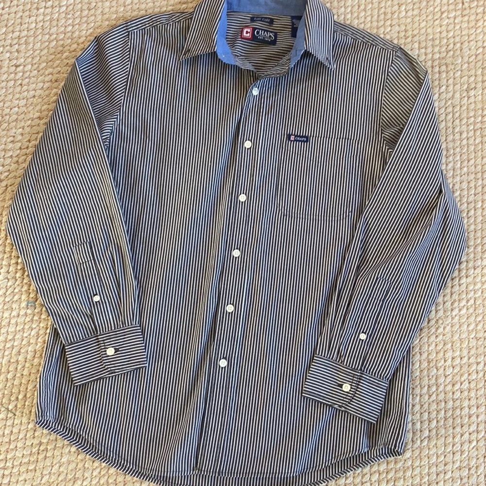 Men’s Chaps Button Down Easy Care Striped Casual Shirt Medium